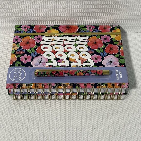BLOOM Hardcover Spiral Notebook Journal Pen Sticker Set Colorful Lined Flowers - Picture 9 of 17